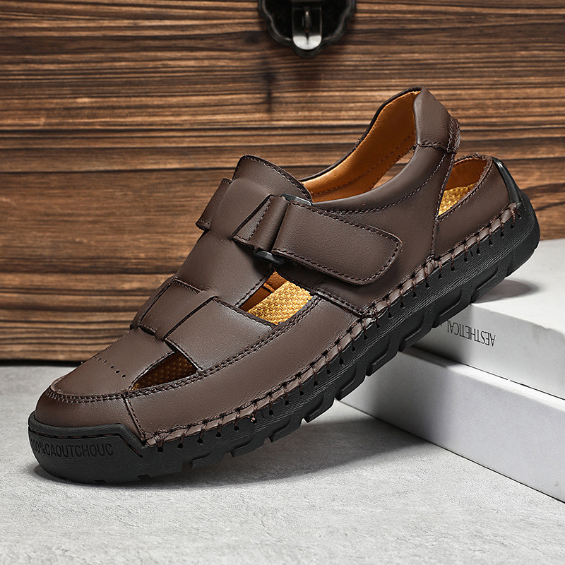 Mens Sandals Summer Full-grain Leather foto 4