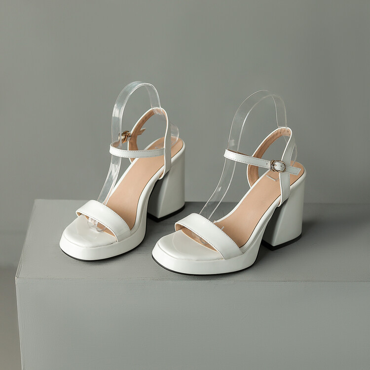 Womens Solid-color Round-toe Chunky-heel Sandals foto 5