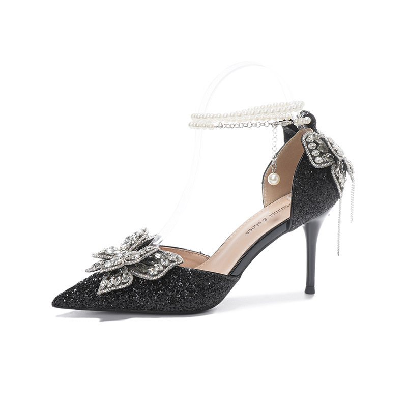 Sequin Rhinestones Bow Tassel Hollowed Sandals foto 5