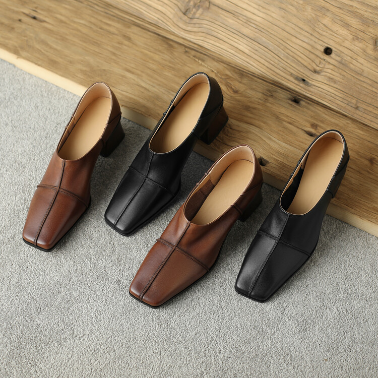 Retro Casual Women's All-leather Chunky Heel foto 3