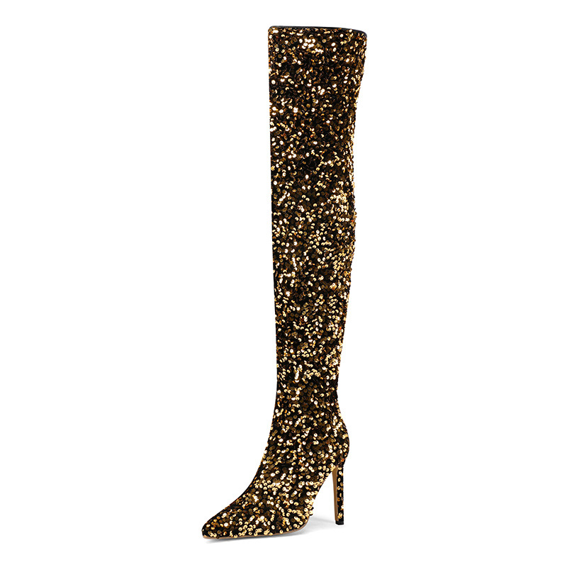 Sexy Sequin Side-zip Over-the-knee Boots foto 2