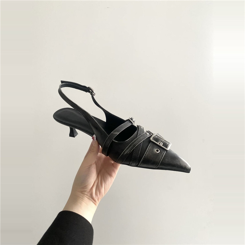 Womens Retro Pointed-Toe Ankle-Strap High Heel Sandals foto 3