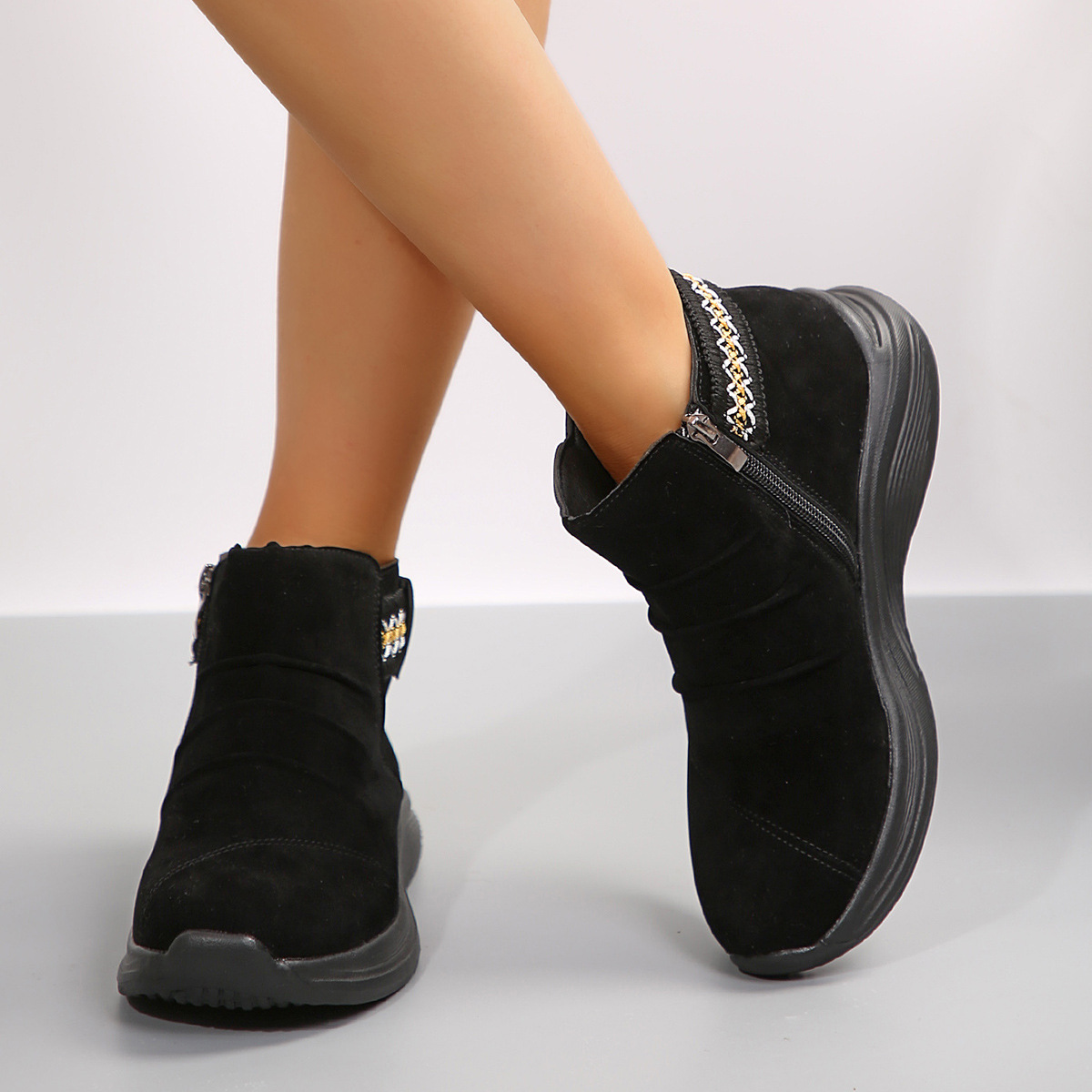 Round Head Women's Autumn And Winter Frosted Martin Boots Casual All-matching foto 3