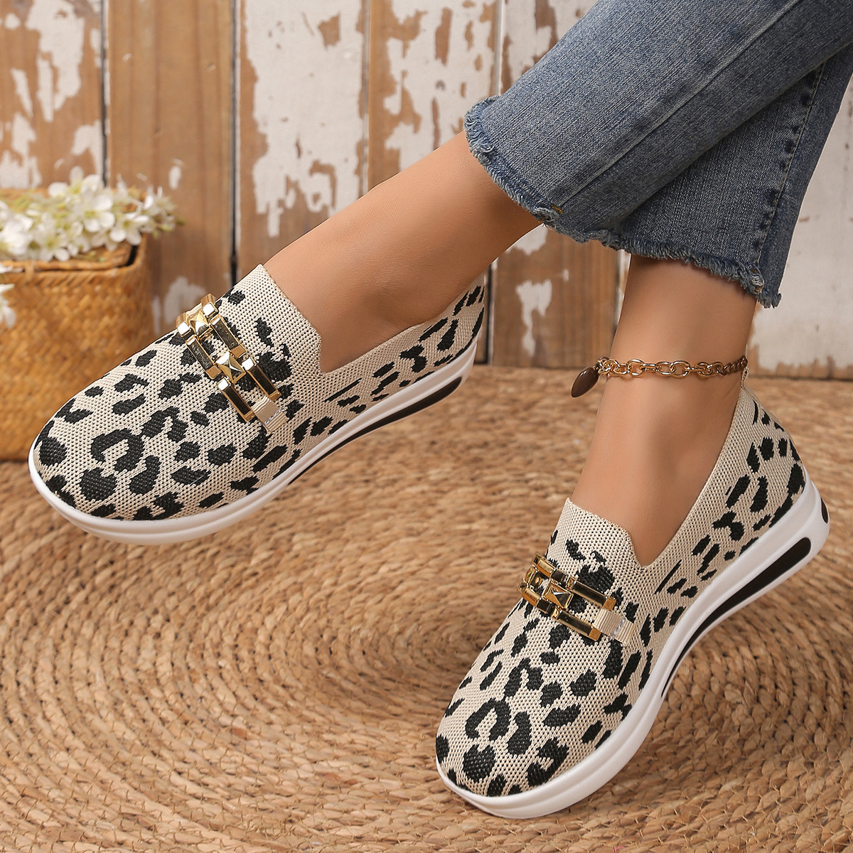 Leopard-Print Plus-Size Flat-Fabric Breathable Casual Shoes For Women foto 5