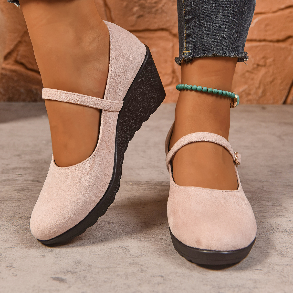 Solid-color Thick-soled Low-cut Comfortable Suede Round-toe Womens Shoes foto 5