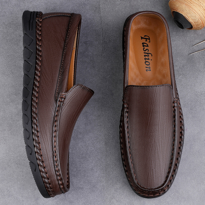 Men's Leather Round Toe Casual Shoes Breathable Soft Bottom foto 3