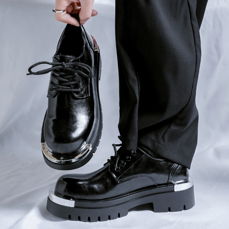 Fashionable Thick-Soled Height-Boosting Men's Leather Shoes foto 4