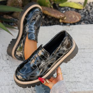 New Autumn Leather Belt-Buckle Patent Leather Leopard-Print Vintage Womens Shoes foto 4