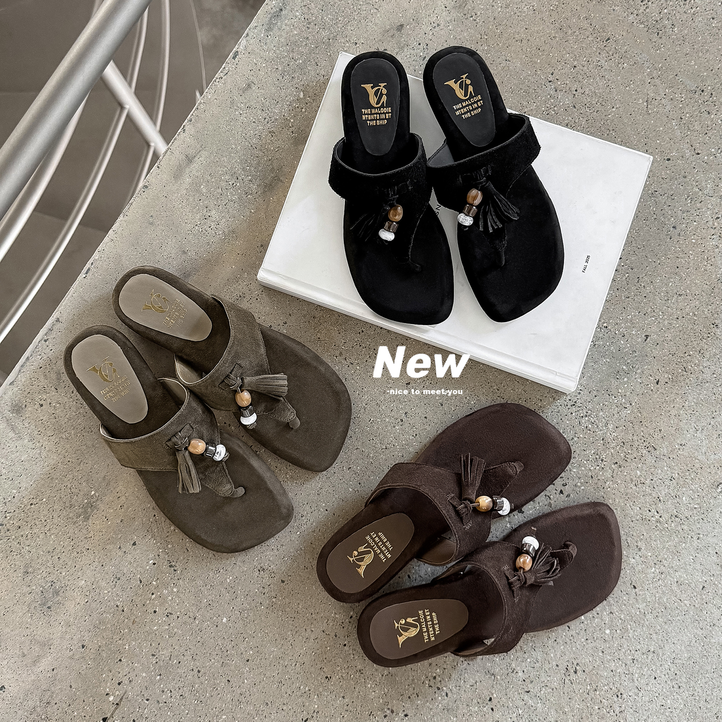 Women's Handmade Suede Beaded Tassel Thong Sandals, Open-Toe Bohemian Flat Slides With Sheepskin Lining foto 4