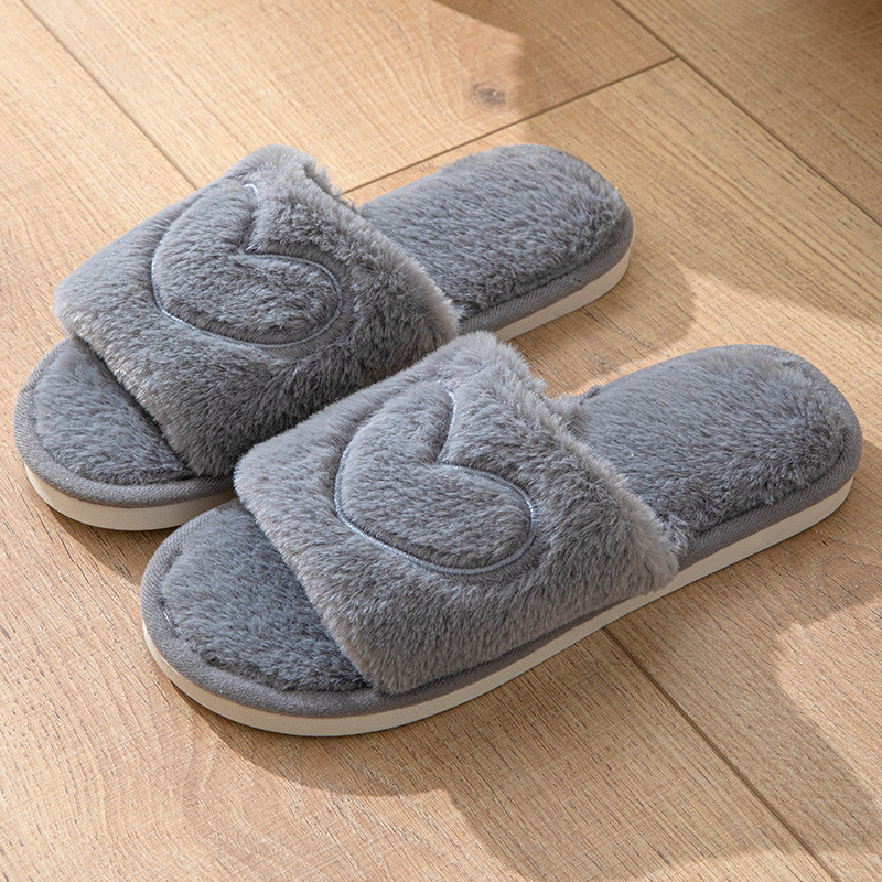 Plush Open Toe TPR Men And Women Couple Slippers foto 3