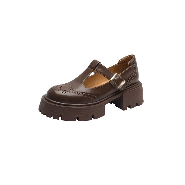 Vintage Brown Round Toe High Heels Thick Bottom Chunky Heel foto 4