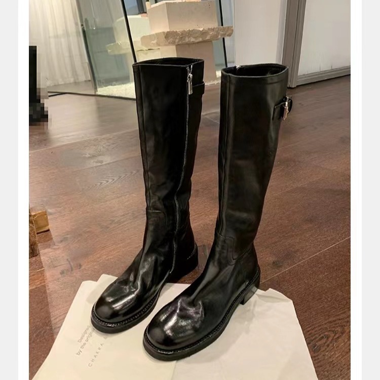 Washed Horse Leather Belt Buckle Thick Bottom Thigh High Boots Women foto 4