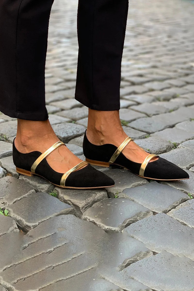 Womens Pointed-toe Low-cut Suede Shoes With Two Thin Straps foto 3