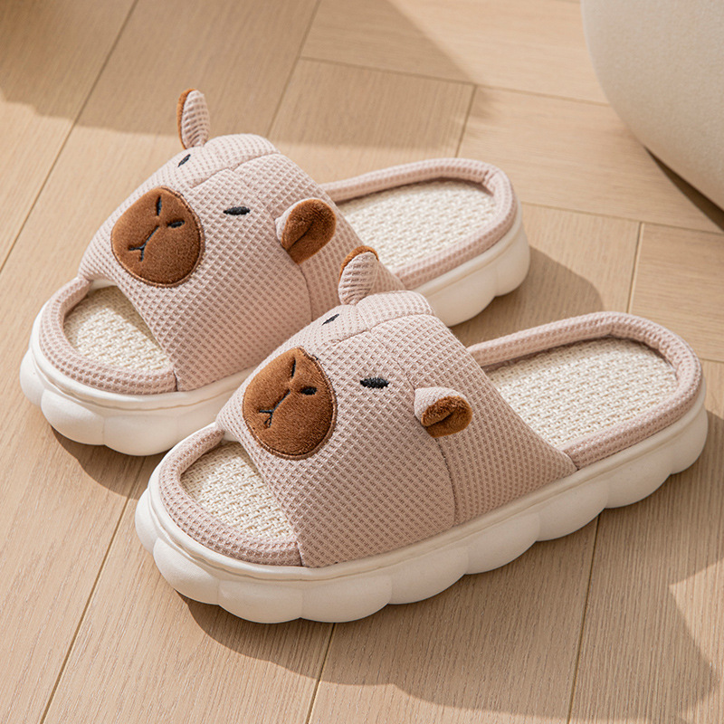 Open Toe Couple Indoor Non-slip Linen Slippers foto 3