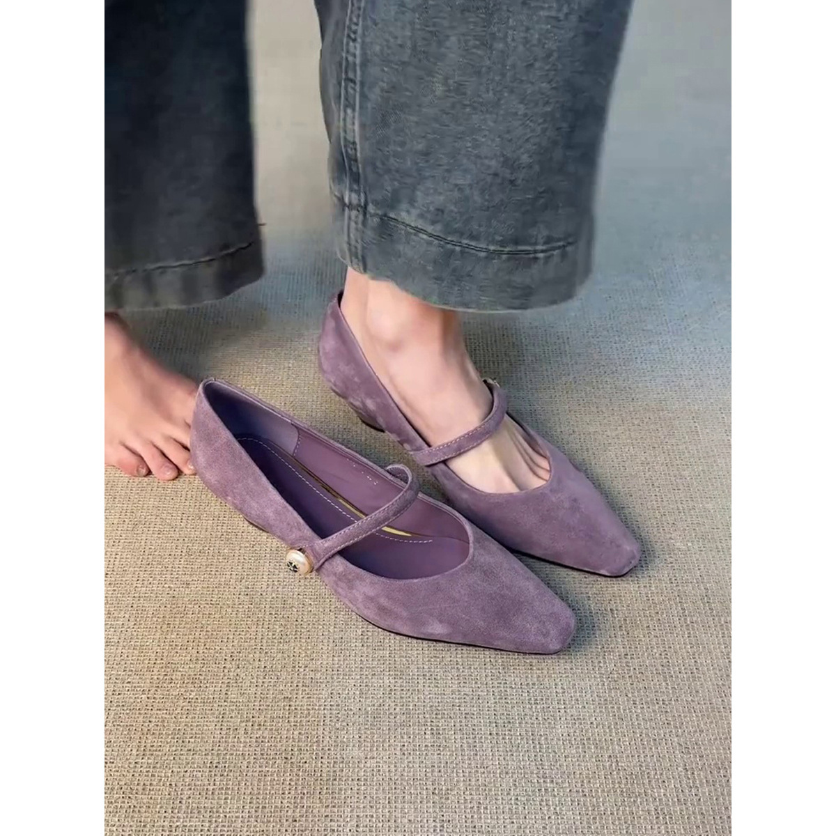 French-style Pointed-toe Slingback Mary Jane Shoes Womens Low-cut Design
