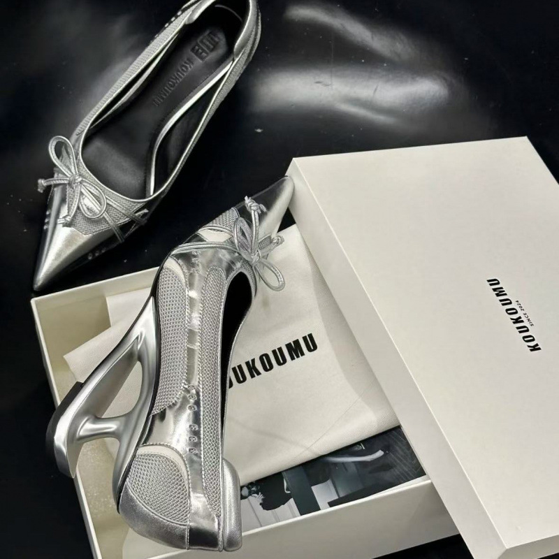 Women's Black Pointed Toe Shaped Floating Heel Mary Jane Shoes foto 4