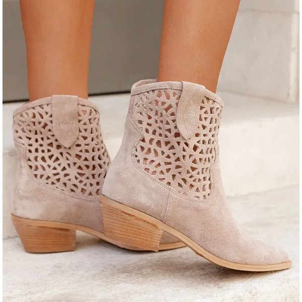 Womens Plus-Size Fashion Ankle Boots With Hollowed-Out Design And Chunky Heel foto 4