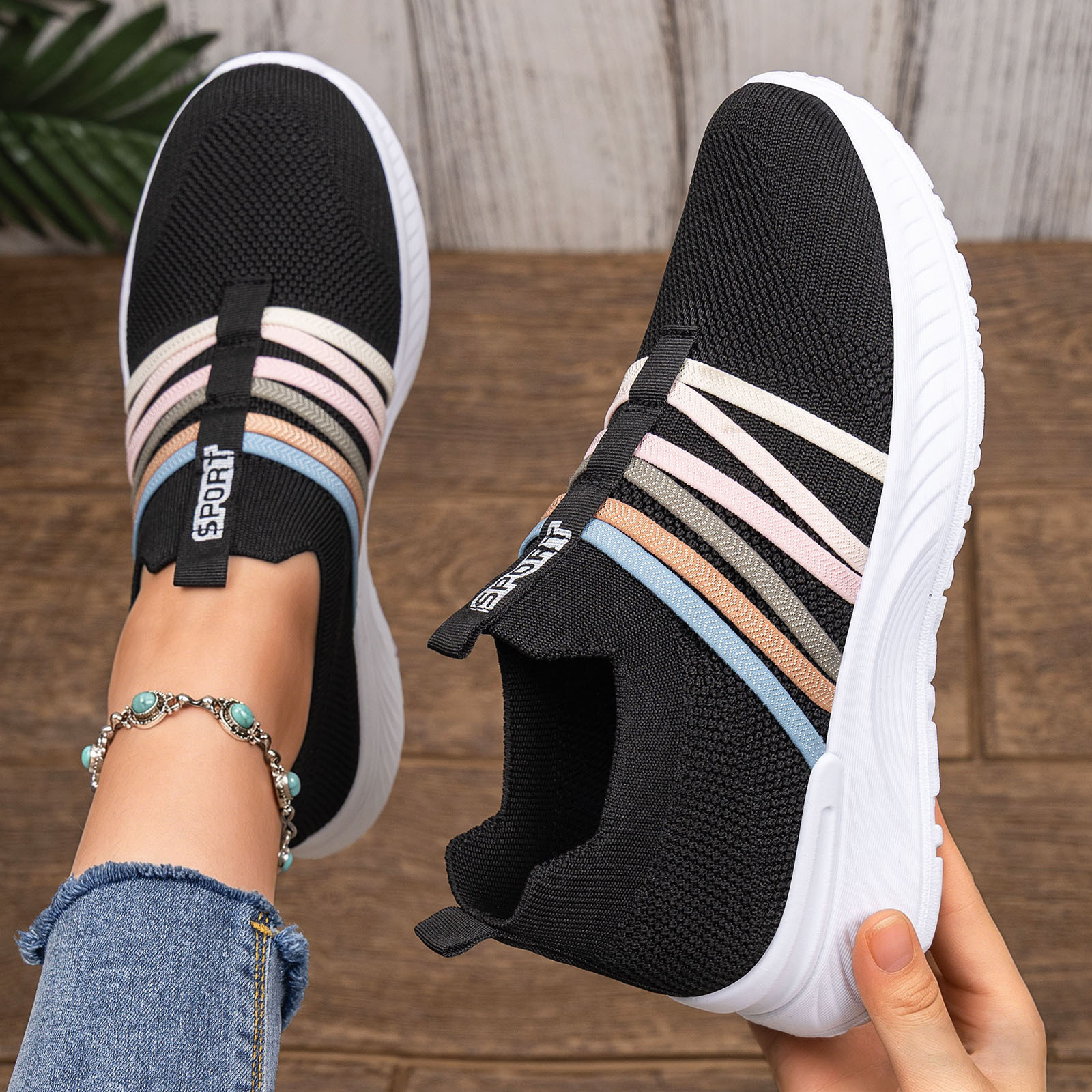 Summer New Breathable Flyknit Slip-On Casual Shoes foto 4