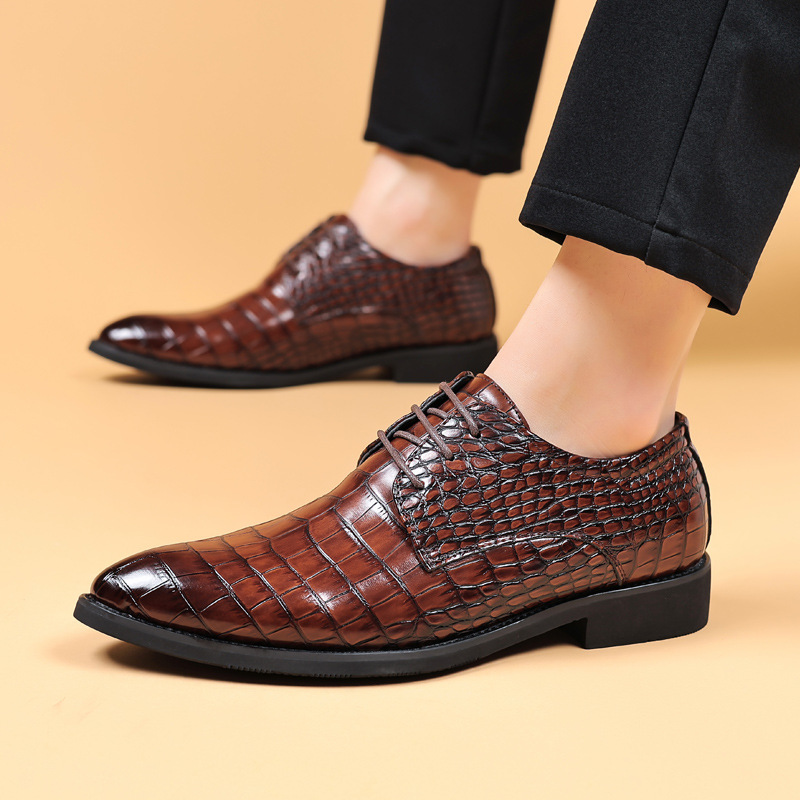 Men's Business Casual Shoes Fish Grain British Leather Shoes foto 3