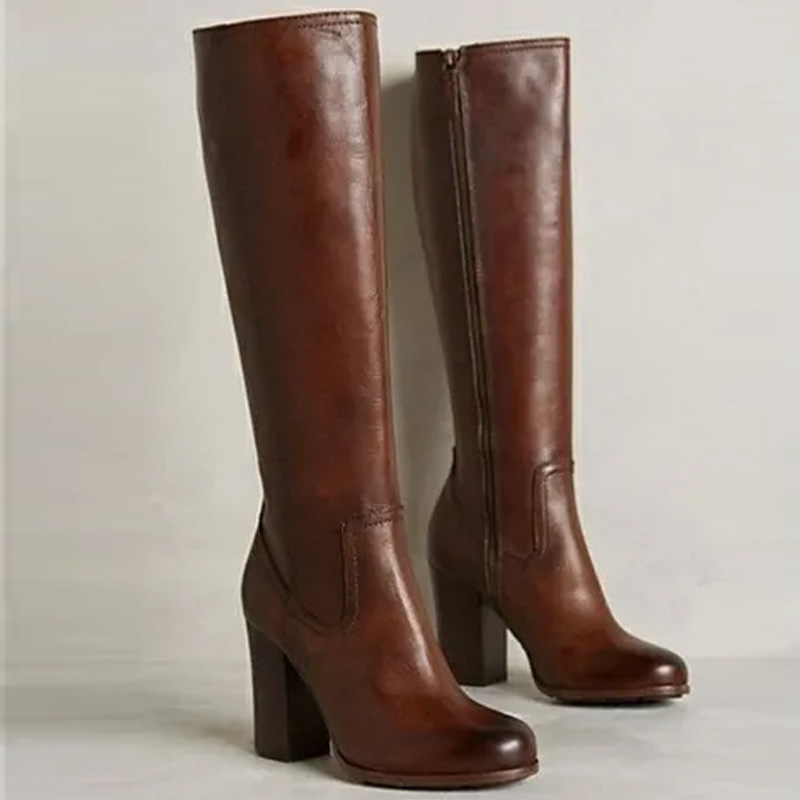 Womens Stylish Plus-size Boots With A Side Zipper And Chunky High Heel foto 5