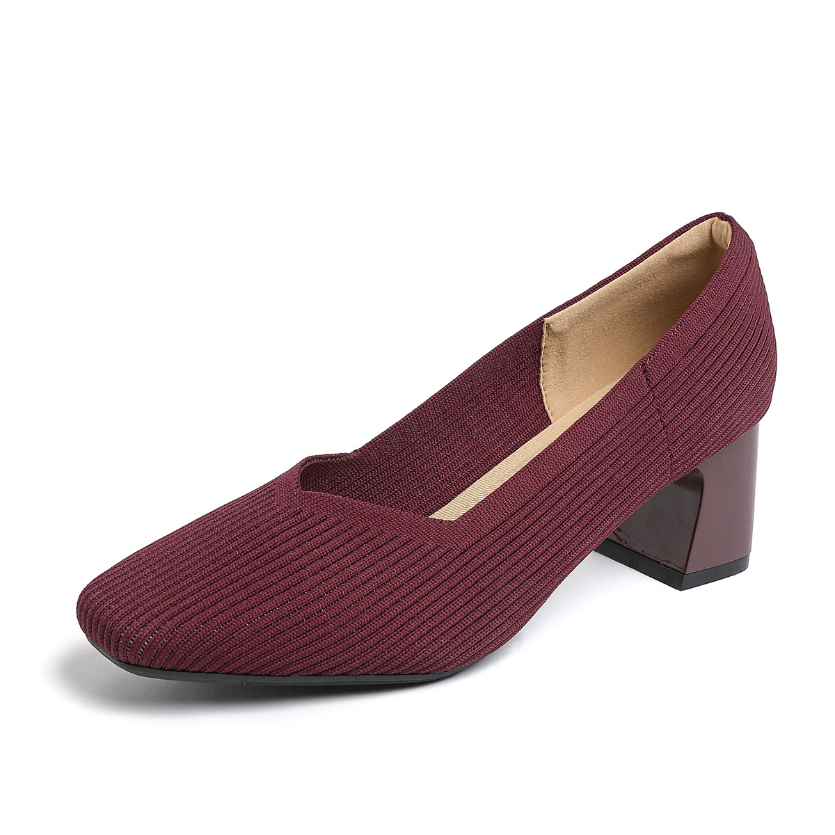 Women's Thick Head Stiletto Knitted Shoes Comfortable And Breathable For Commuting Versatile foto 3