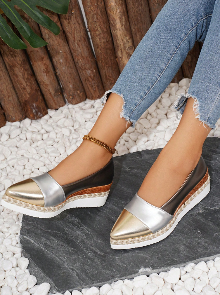 Pointed Toe Wedge Hemp Rope Thick Bottom Multicolor Casual Pumps foto 5