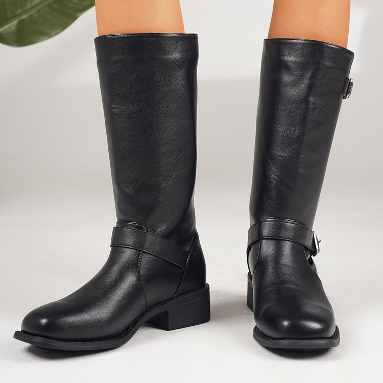 Womens Plus-Size Chunky-Heel Zipper Thigh-High Boots foto 5