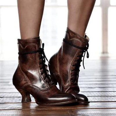 Womens High-heeled Uniquely Shaped Heel Lace-up Ankle Boots foto 3