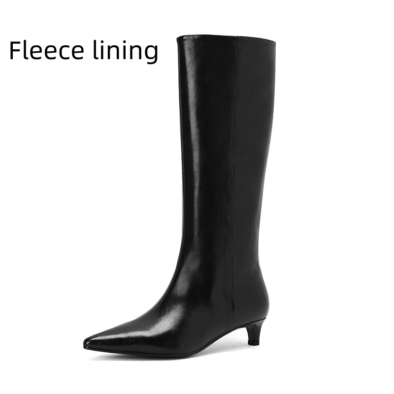 Elastic Commuter Pointed High Heel Brown Knight Boots foto 5