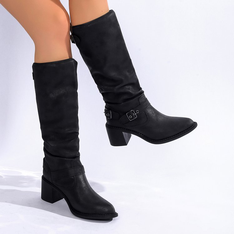 Stylish And Comfortable Buckle Chunky Heel Women's Boots foto 3