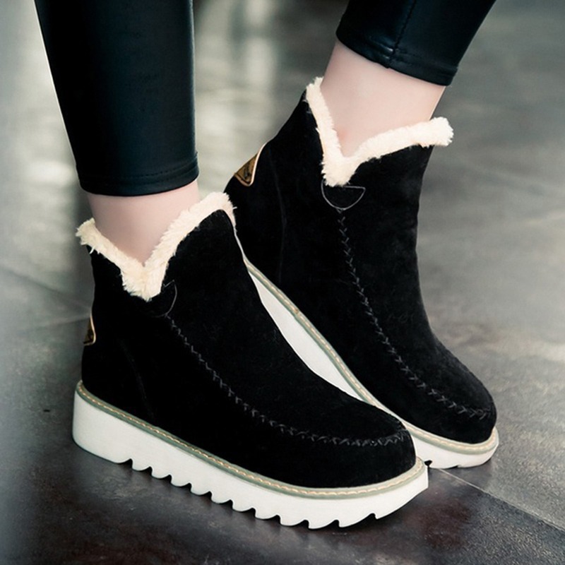 Womens Flat Thick-soled Slip-on Insulated Low-cut Cotton Boots foto 2