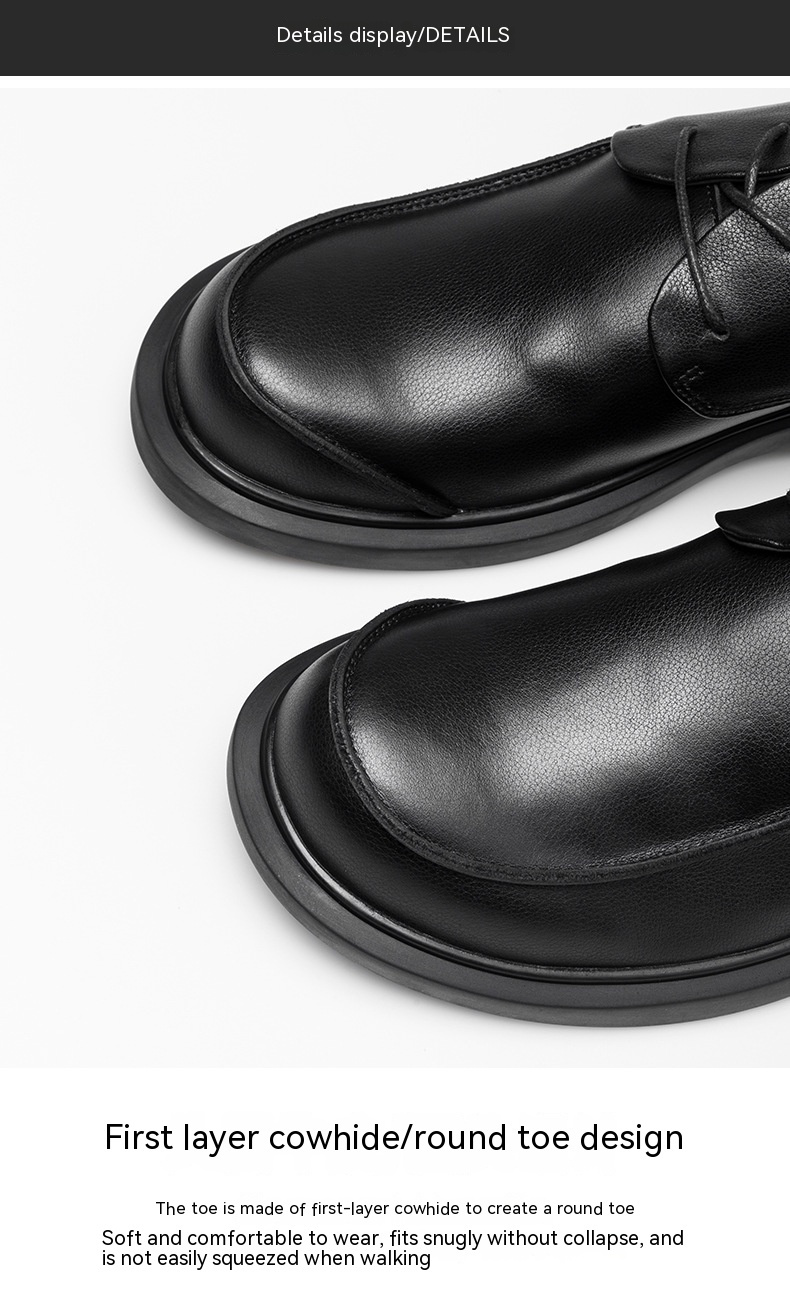 Lace-up Big Head Leather Shoes Soft Leather British Style Casual Leather Shoes foto 2