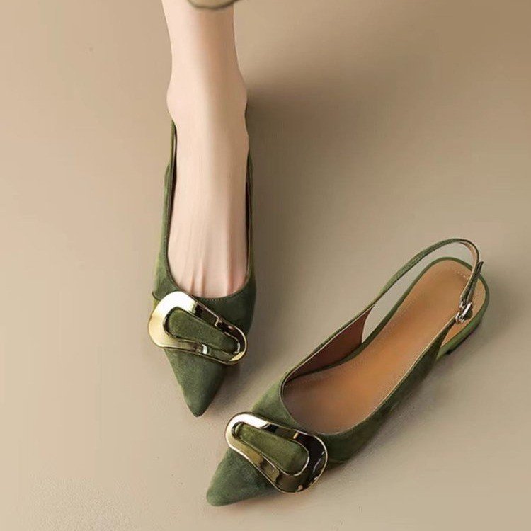 French Retro Metal Buckle Women's Flat-heeled Shoes foto 3