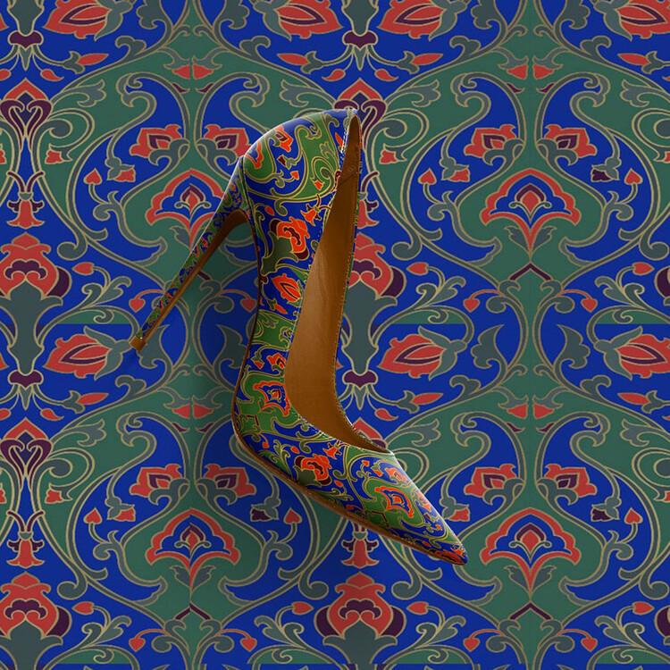 Womens Pointed-Toe Shallow-Mouth Vintage Pattern Stiletto Heels foto 4