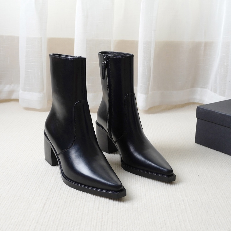 Autumn And Winter Genuine Leather Chunky Heel Martin Boots Ankle Boots foto 3