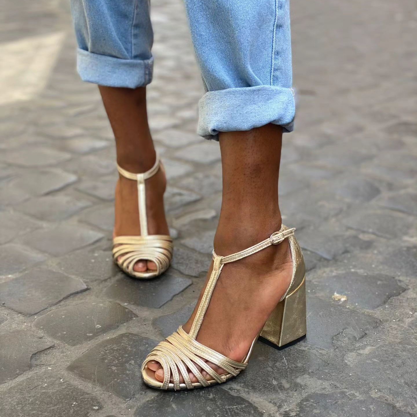 High Heel Fish Mouth T-shaped Buckle Strap Open Toe Sandals