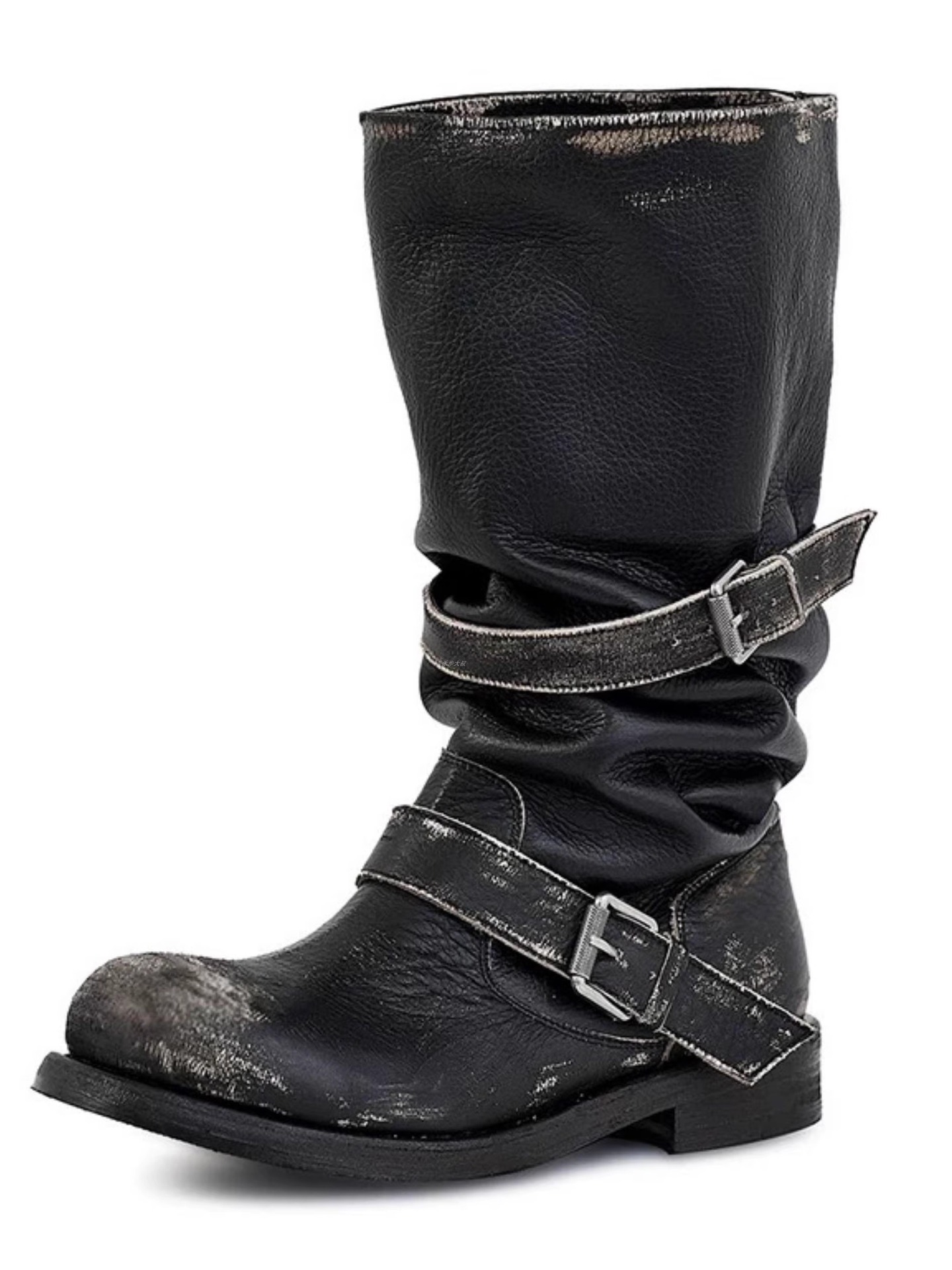 Chunky-heeled Vintage Distressed Mid-calf Boots Womens foto 4