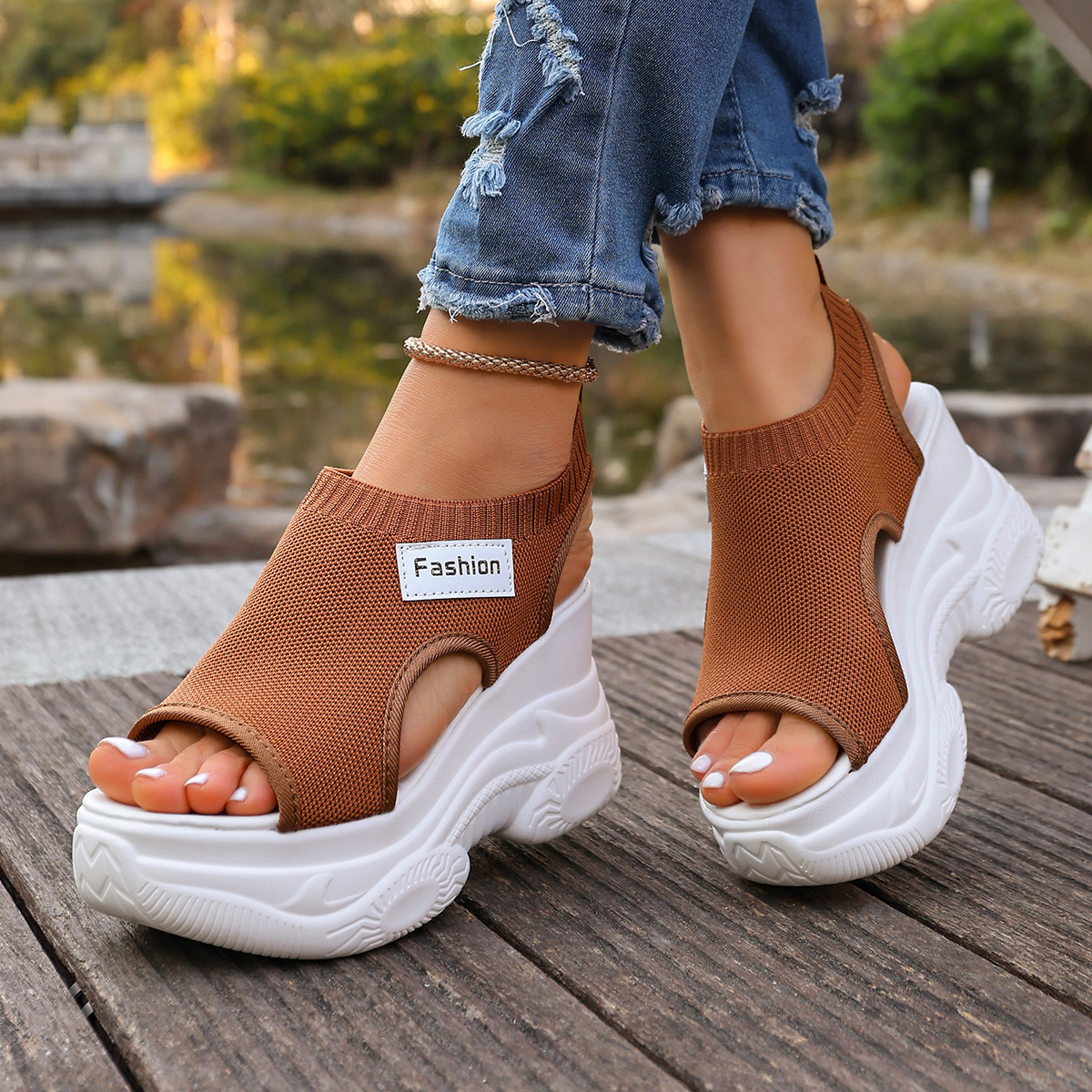 Summer Fishmouth Chunky Wedge Sandals Women's Casual Breathable Footwear Daily Shoes foto 4