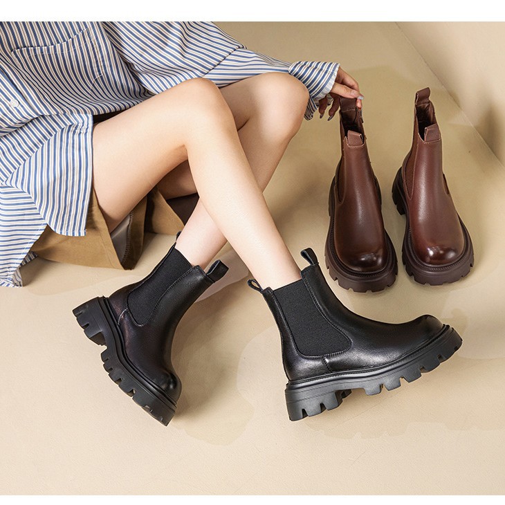 Thick Soled Genuine Leather Martin Boots For Women foto 5