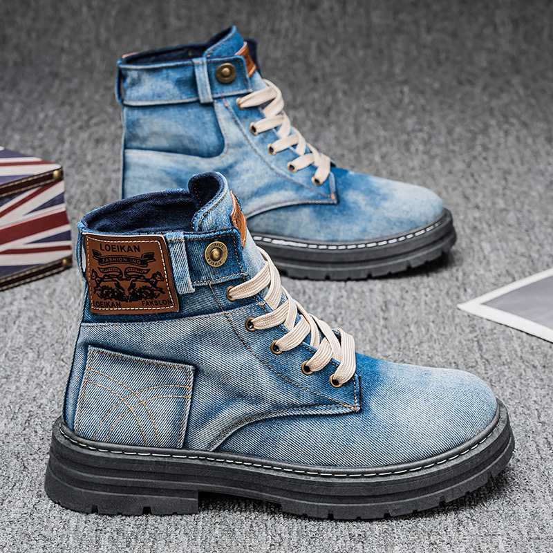 Plus Size Men's Mid-top Denim Casual All-matching Work Clothes Martin Boots foto 4