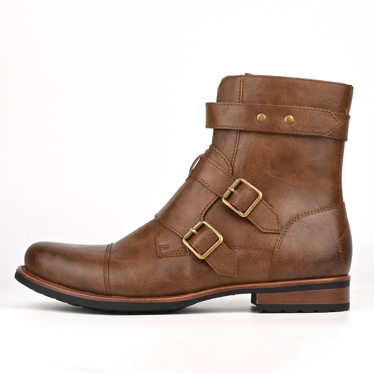 Mens Minimalist Vintage Metal-buckle Side-zip Low-heeled Denim Boots foto 4