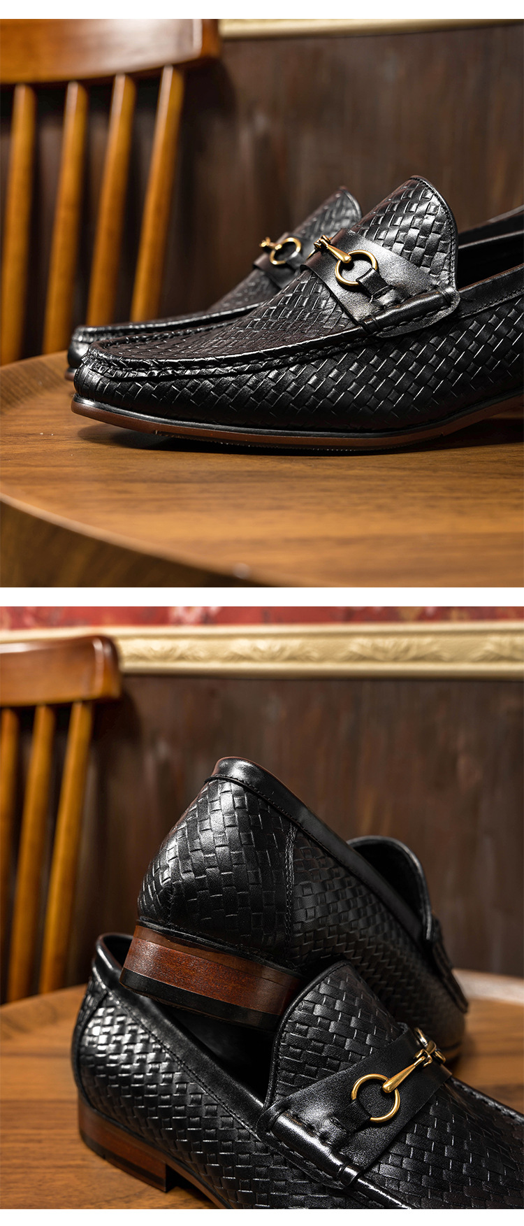 Business Casual Men's Woven Loafers Leather Shoes Men's Shoes foto 4
