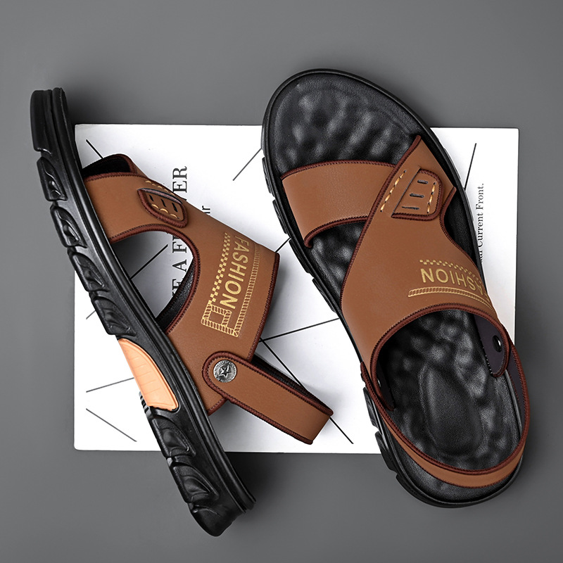 Men's Summer Soft Bottom Beach Cowhide Sandals foto 3