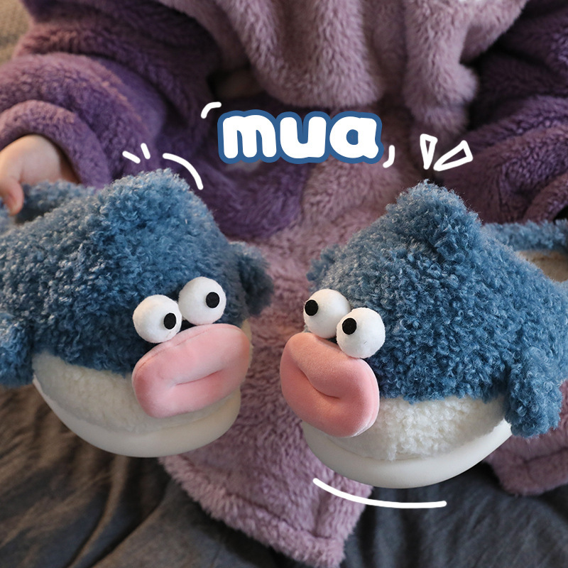 Puffer Cotton Cartoon Indoor Warm Thick Bottom Couple Home Shit Feeling Velvet Slippers foto 3