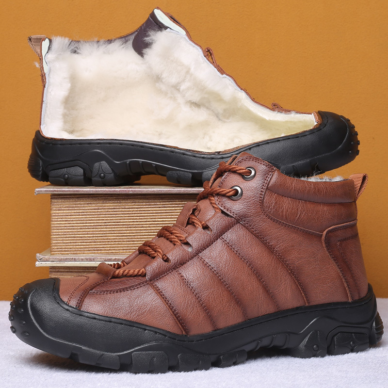 Warm Men's Outdoor Mountaineering Plush Leather Shoes foto 4