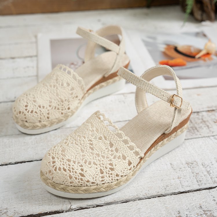 Straw-woven Wedge Sandals Womens Summer Platform Thick-soled Waterproof High Heels foto 2