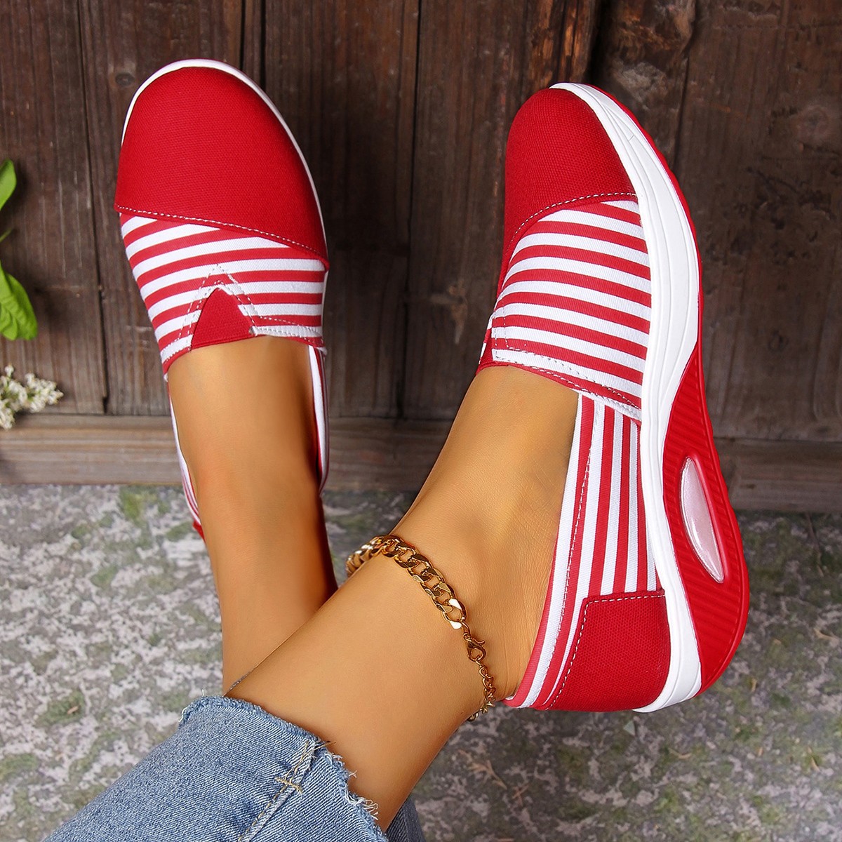 Striped Canvas Casual Round Head Comfortable Lightweight Women's Shoes foto 4