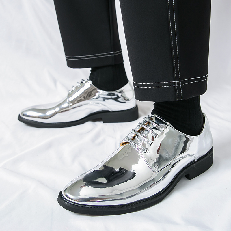 Mens Casual Pointed-toe Glossy Leather Shoes In British Style foto 3