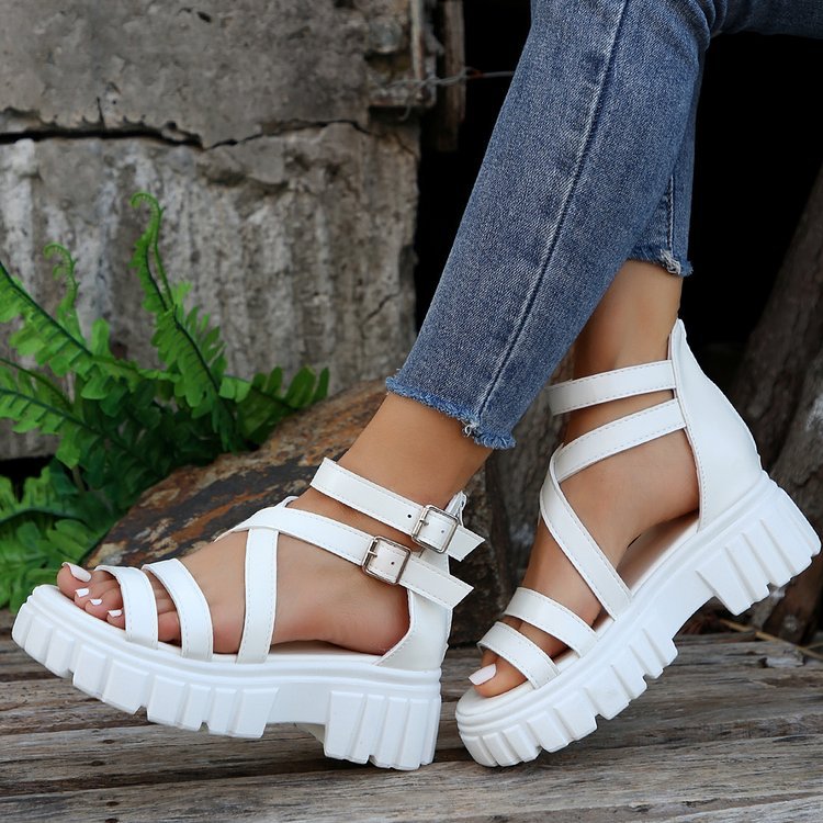 Platform All-match Hollowed-out Mid-heel Strappy Sandals foto 3