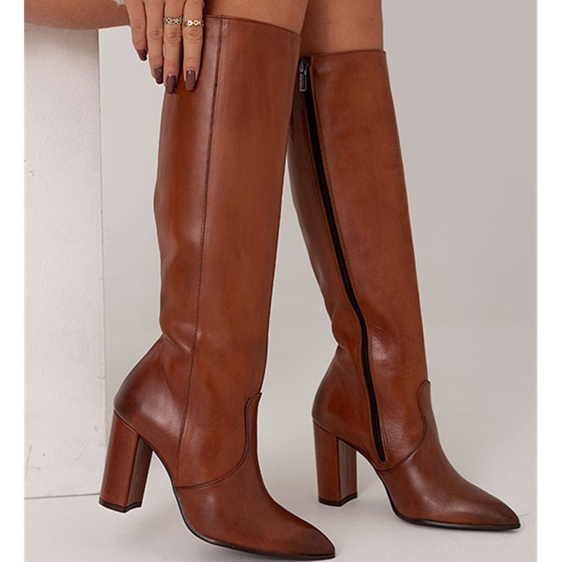 Womens Stylish High Heeled Pointed Toe Side Zip Thigh High Boots foto 4